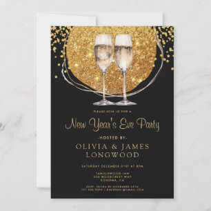 Elegant Gold Glitter Champagne New Year's Eve Invitation