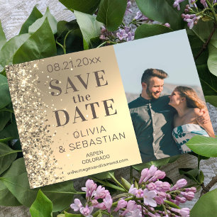 Elegant Gold Glitter Chic Photo Modern Wedding Save The Date