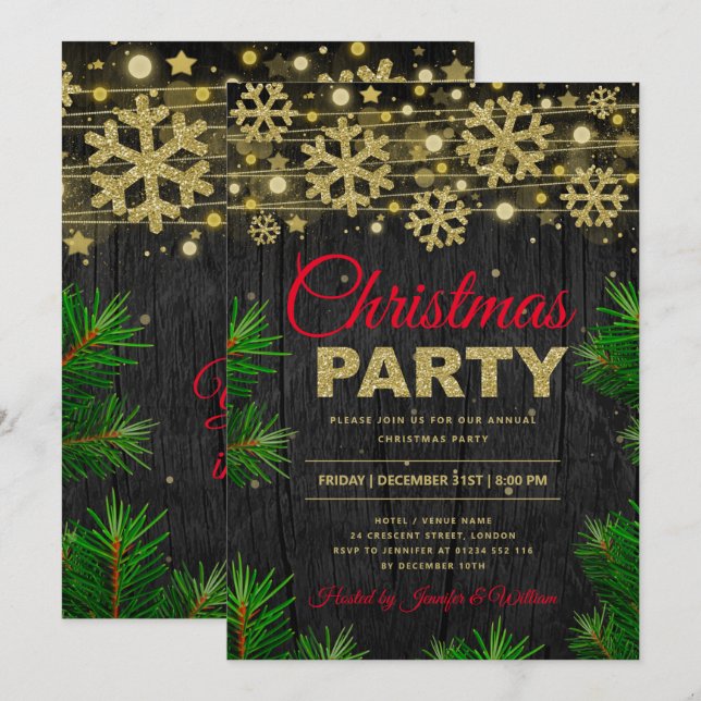 Elegant Gold Glitter Christmas Holiday Party Invitation (Front/Back)
