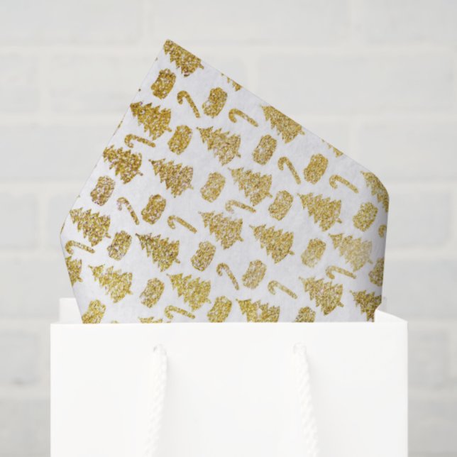 Elegant Gold Glitter Christmas Icons Tissue Paper (Gift Bag)