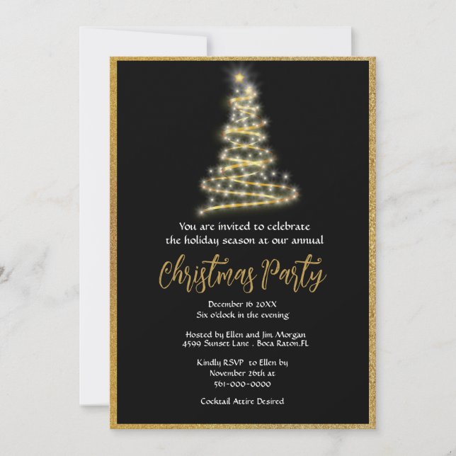 Elegant Gold Glitter Christmas Party  Invitation (Front)