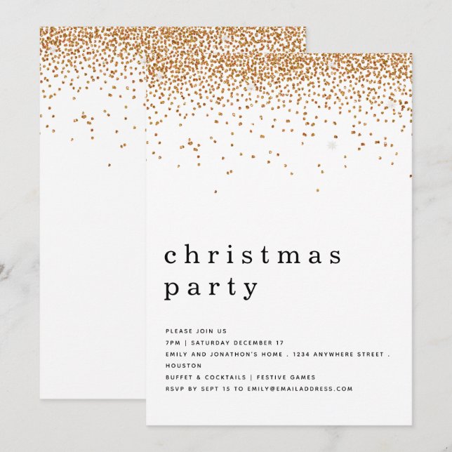 Elegant Gold Glitter Christmas Party Invitation (Front/Back)