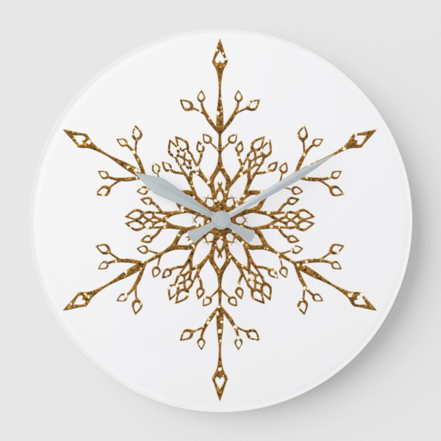 Elegant Gold Glitter Christmas Snowflake Holiday Large Clock (Front)