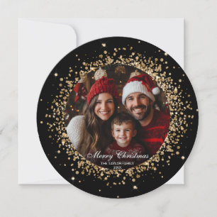 Elegant Gold Glitter Christmas Tree Family Photo