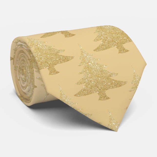 Elegant gold glitter Christmas tree pattern Tie (Rolled)