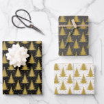 Elegant Gold Glitter Christmas Tree Pattern Wrapping Paper Sheet<br><div class="desc">This unique,  elegant,  hand drawn,  modern,  minimalist design features Christmas tree and snowflake pattern in glitter gold on black,  grey and white background. This set of wrapping paper is an excellent addition to your Christmas and New Year celebration</div>