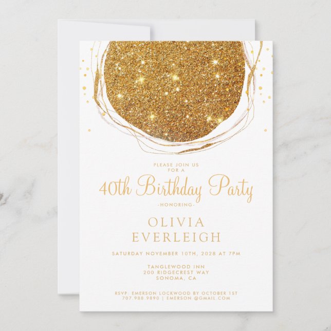Elegant Gold Glitter Circle 40th Birthday Party Invitation (Front)