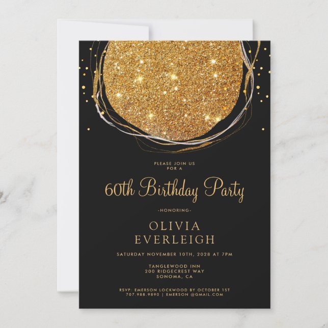 Elegant Gold Glitter Circle 60th Birthday Party Invitation (Front)
