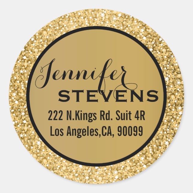 Elegant Gold Glitter Classic Round Sticker (Front)