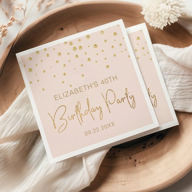 Elegant Gold Glitter Confetti 40th Birthday Blush Napkin (Creator Uploaded)