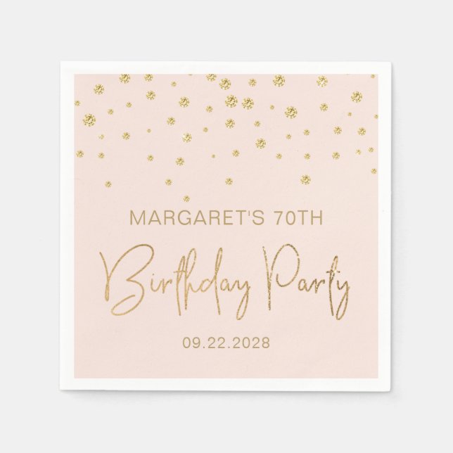 Elegant Gold Glitter Confetti 70th Birthday Blush Napkin (Front)