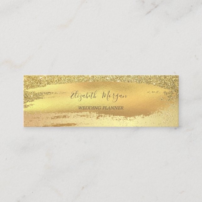 Elegant Gold Glitter Confetti, Brush Stroke Mini Business Card (Front)
