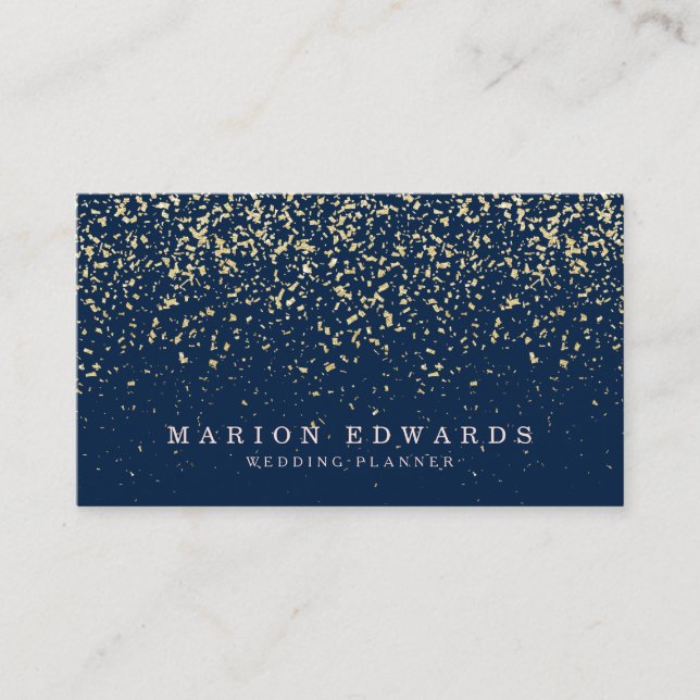 Elegant gold glitter confetti classy navy blue business card (Front)