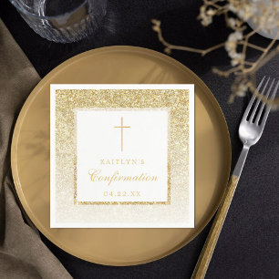 Elegant Gold Glitter Confirmation Or 1st Communion Napkin