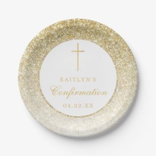 Elegant Gold Glitter Confirmation Or 1st Communion Paper Plate