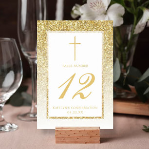 Elegant Gold Glitter Confirmation Or Baptism Table Number