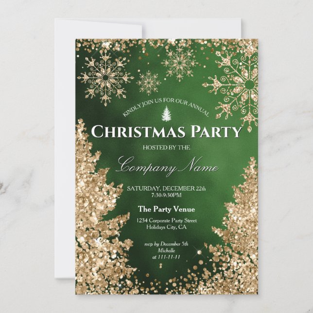 Elegant Gold Glitter Corporate Christmas Party Invitation (Front)
