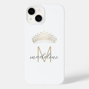 Elegant Gold Glitter Crown Monogram Initial Name Case-Mate iPhone 14 Case