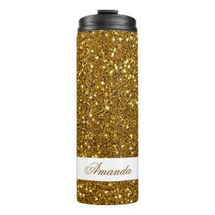 Elegant Gold Glitter Custom Name Thermal Tumbler