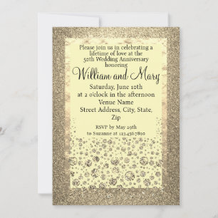 Elegant Gold Glitter Diamond 50th Anniversary Invitation