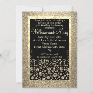 Elegant Gold Glitter Diamond 50th Anniversary  Invitation