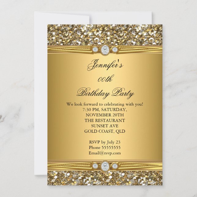 Elegant Gold Glitter Diamond Birthday Party 2 Invitation (Front)