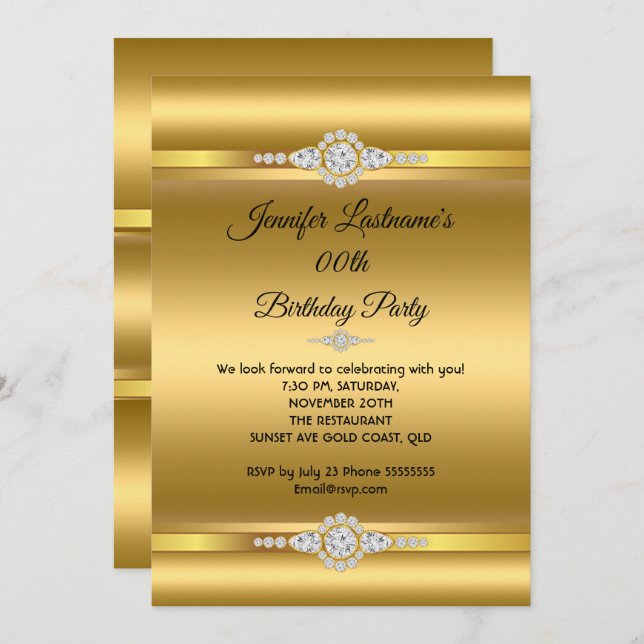 Elegant Gold Glitter Diamond Birthday Party 2 Invitation (Front/Back)