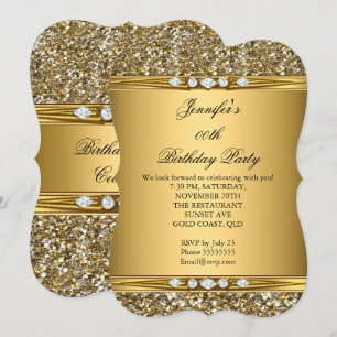 Elegant Gold Glitter Diamond Birthday Party B Invitation