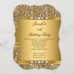 Elegant Gold Glitter Diamond Birthday Party B Invitation