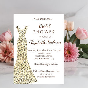 Elegant Gold Glitter Dress Bridal Shower Invitation