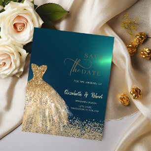 Elegant Gold Glitter Dress Green Save The Date