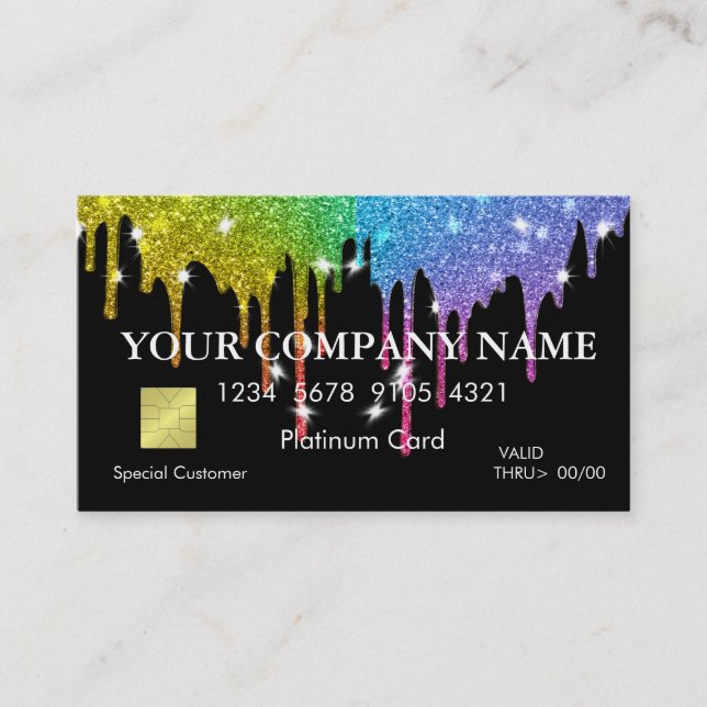 Elegant Gold Glitter Dripping Black Credit Card (Front)