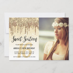 Elegant gold glitter drips sweet sixteen  invitation