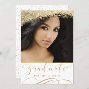 Elegant Gold Glitter Dust Script Graduate Invitation
