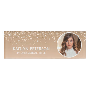 Elegant Gold Glitter Employee Photo ID Name Tag