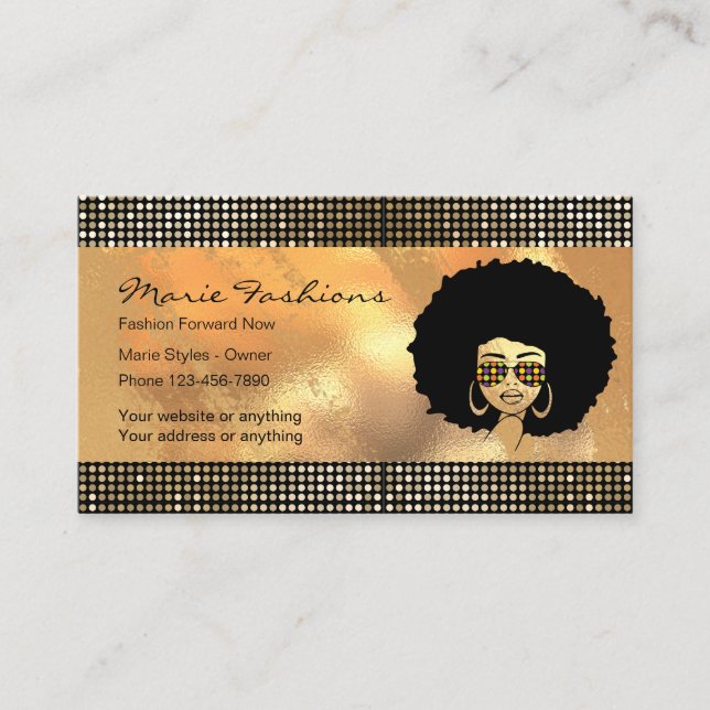 Elegant Gold Glitter Fashion Business Cards (Front)