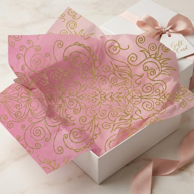 Elegant Gold Glitter Filigree Pink Gradient Tissue Paper (Creator Uploaded)
