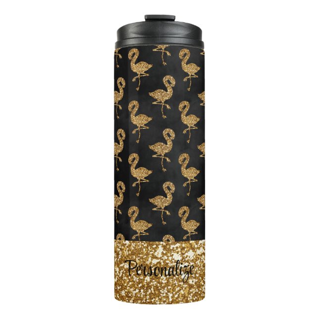 Elegant Gold Glitter Flamingo Glam Sparkle Thermal Tumbler (Front)