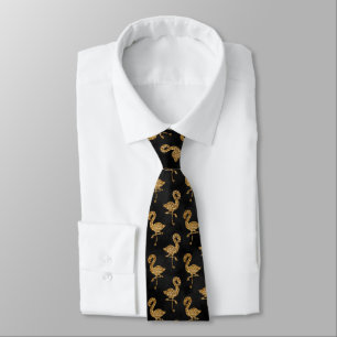 Elegant Gold Glitter Flamingo Pattern Sparkle Tie