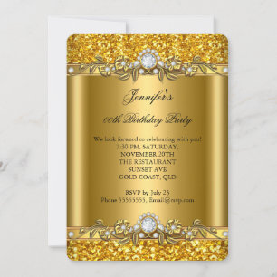 Elegant Gold Glitter Floral Diamond Birthday Party Invitation