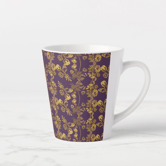 Elegant Gold Glitter Floral Garden Pattern Latte Mug (Right)