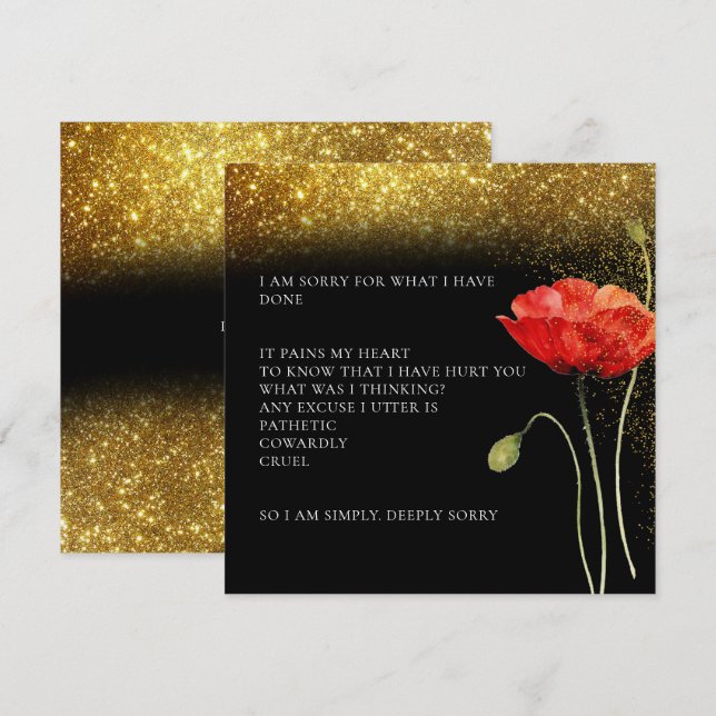Elegant Gold Glitter Floral I’m sorry apology Card (Front/Back)