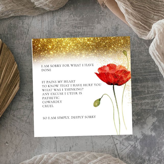 Elegant Gold Glitter Floral I’m sorry apology Card (Creator Uploaded)