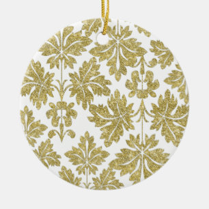 Elegant gold glitter Floral pattern Happy New Year Ceramic Tree Decoration