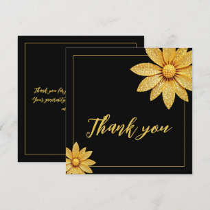 Elegant Gold Glitter Flower Sweet 16 Birthday Thank You Card