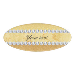 Elegant Gold Glitter Foil and Diamonds Name Tag