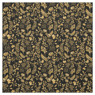 Elegant Gold Glitter Foliage Black Design Fabric