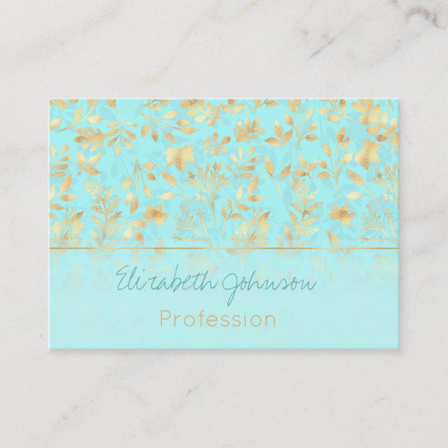 Elegant Gold Glitter Foliage Light Mint Design Business Card (Front)
