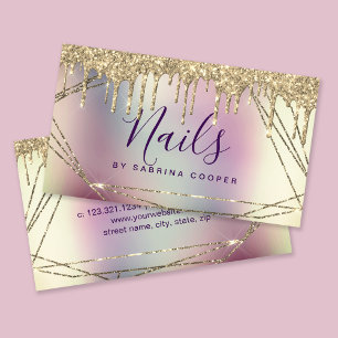 Elegant gold glitter frame metallic nails business card