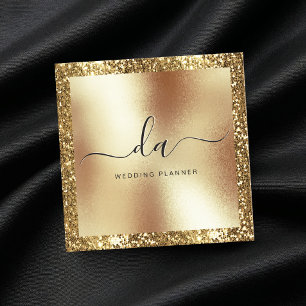 Elegant Gold Glitter Frame Script Monogram Modern Square Business Card